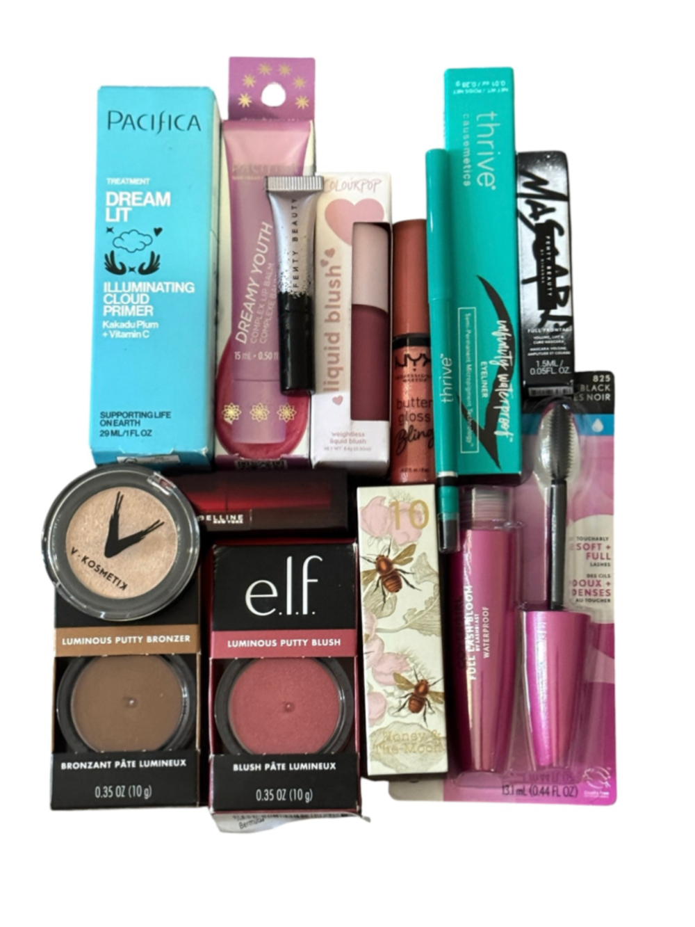 Pacifica, Elf, NYX, Colourpop, Thrive, Liner, Blush, Lip, Primer Makeup Bundle
